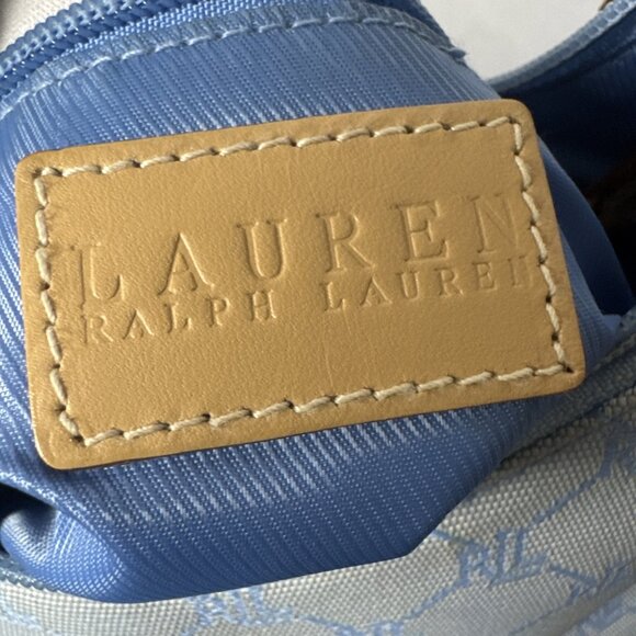 Ralph Lauren Monogram Canvas Hobo Bag Blue & Beige With Adjustable Strap - Picture 12 of 16